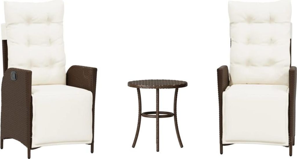 vidaXL 3-tlg. Bistro-Set mit Kissen Braun Poly Rattan