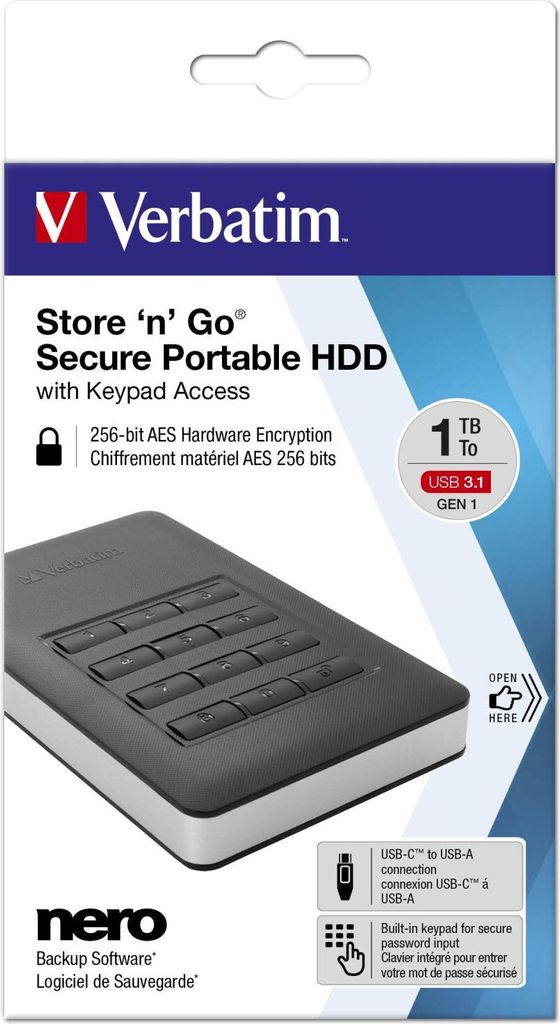 Verbatim VER53401 Disco rigido Store 'n' Go Secure da 1 TB, Immagine del prodotto 