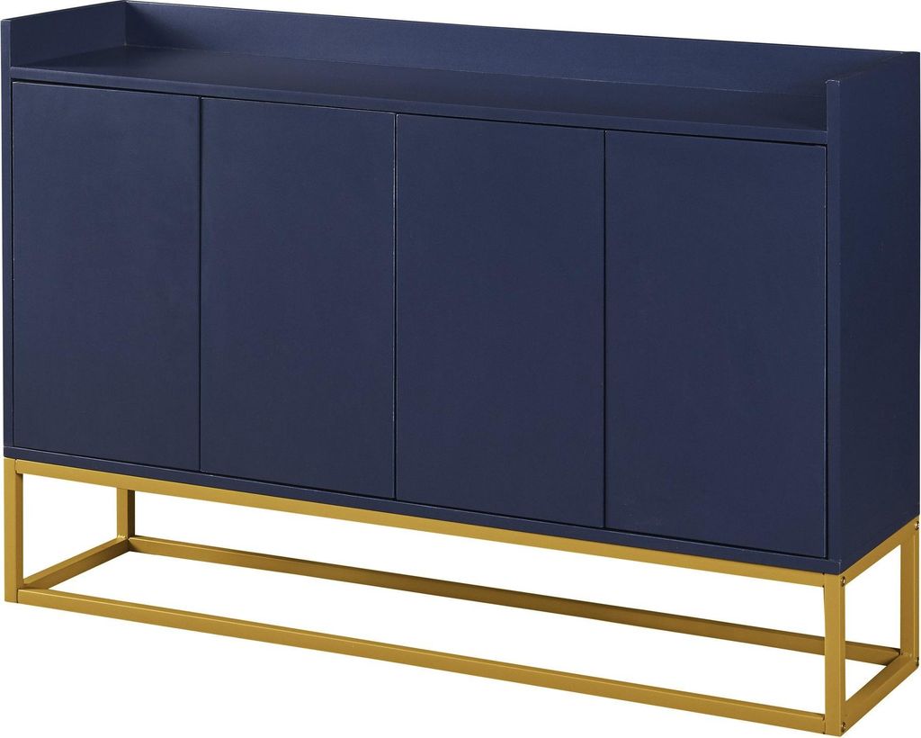 Sideboard Mit 4-tueriger griffloser Buffetschrank Esszimmerschrank Wohnzimmerschrank Kuechenschrank Marineblau Minimalistischen Stil