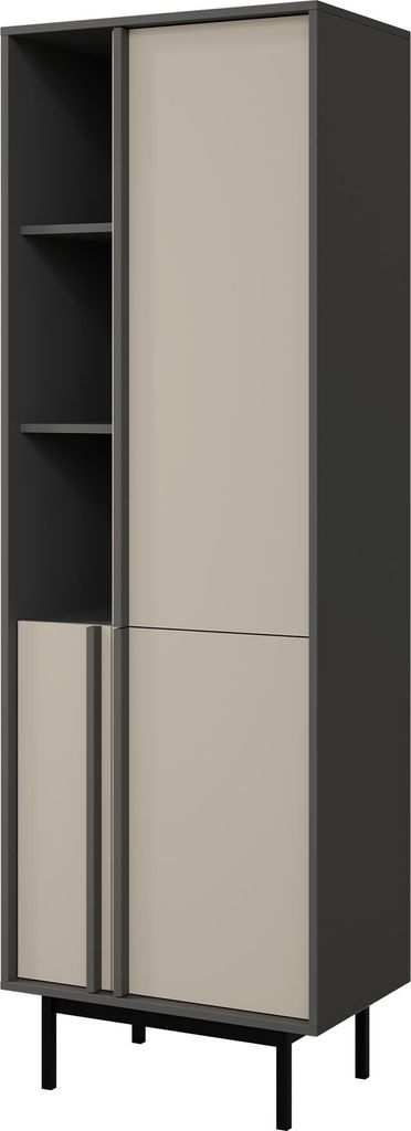 MIRJAN24 Regal Alsy 3D REG 3, Standregal mit drei Drehtüren, Schwarze Metallfüße (Farbe: Anthrazit / Hellbeige)
