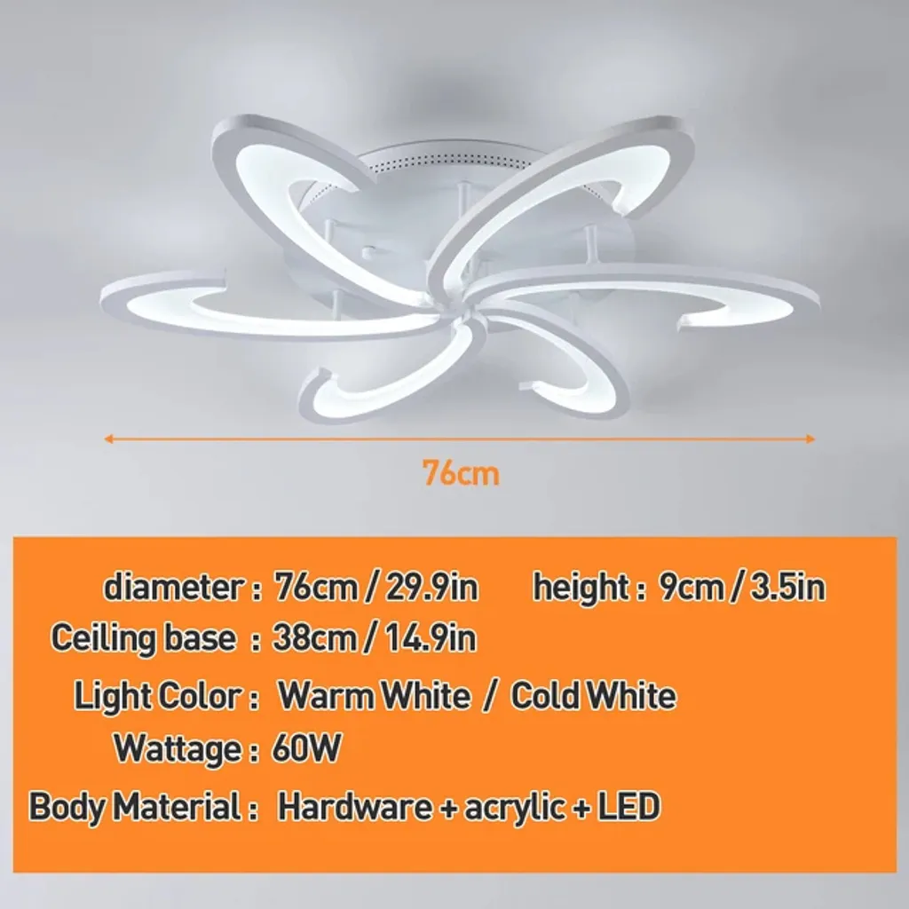 Plafonnier LED à Intensité Variable avec Design 6 Feuilles en Acrylique - 2