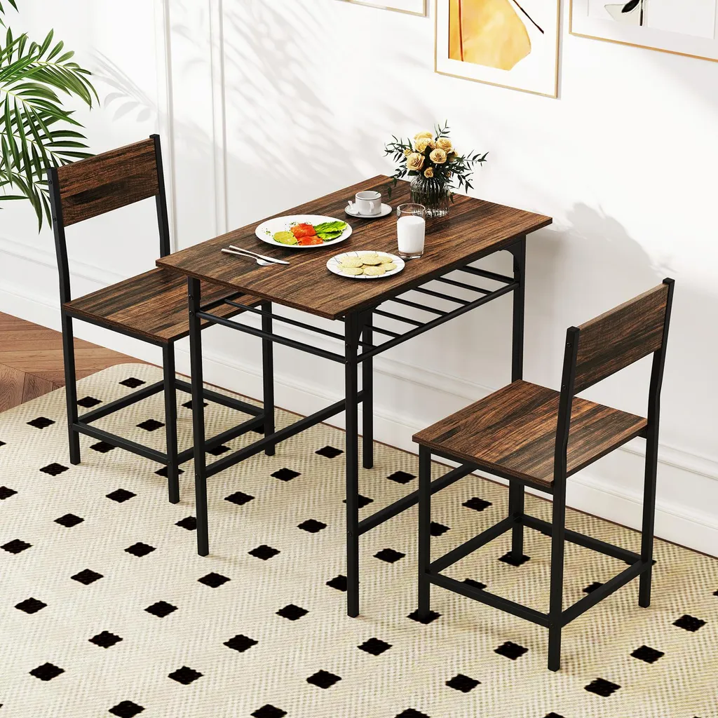 Petit Ensemble Repas pour 2 Personnes avec Table et Chaises Style Industriel - 2