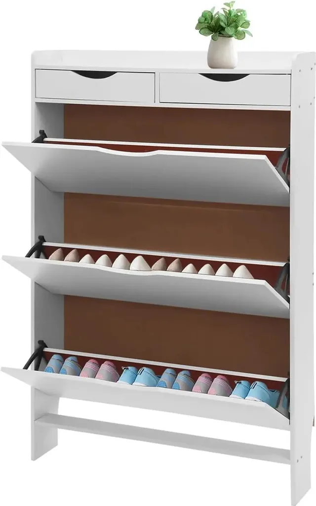 Armoire à chaussures blanche 3 portes battantes en bois pour l'entrée