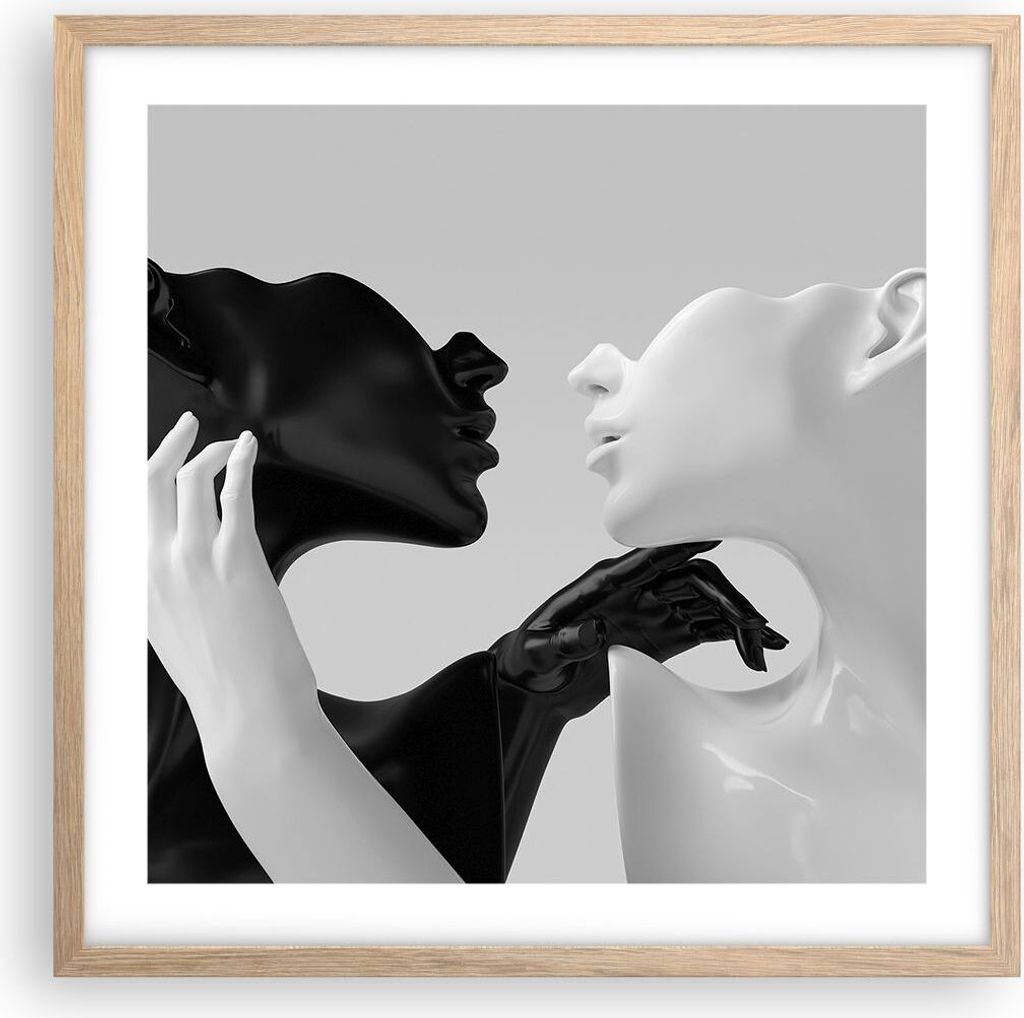 Gerahmtes Poster - Rahmen in heller Eiche - Schwarz Weiß Statue - 50x50 cm - Wand Bild - Wanddeko - Wandbilder - Kunstposter - Wandposter - Bilder...