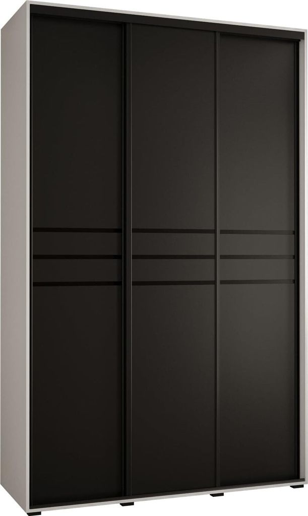 MEBLE KRYSPOL Cannes 10 Schrank mit 3 Schiebetüren - 205,2x160x60 cm - Weiß Schwarz Schwarz