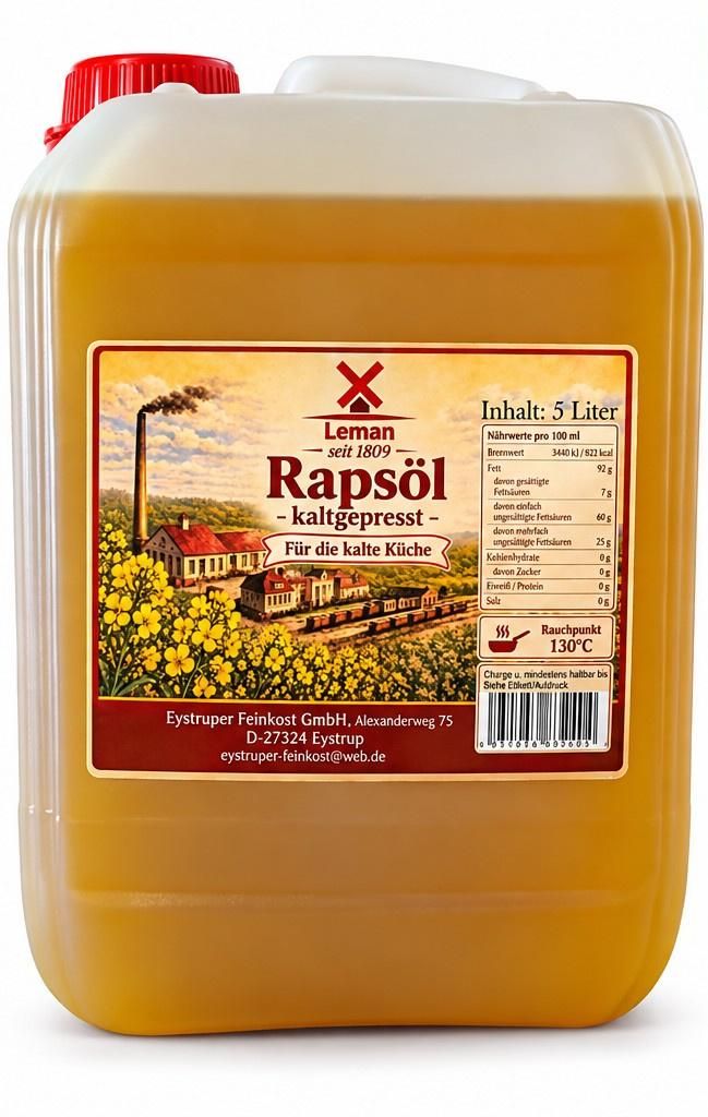 Rapsöl 100% kaltgepresst, 5 Liter Kanister, reines Rapsöl, Produktbild 