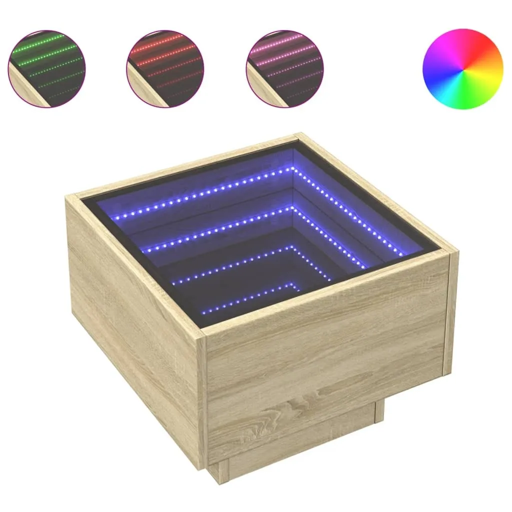 SYFAX™ Tavolino con LED Rovere Sonoma 40x40x30 cm in Legno Multistrato