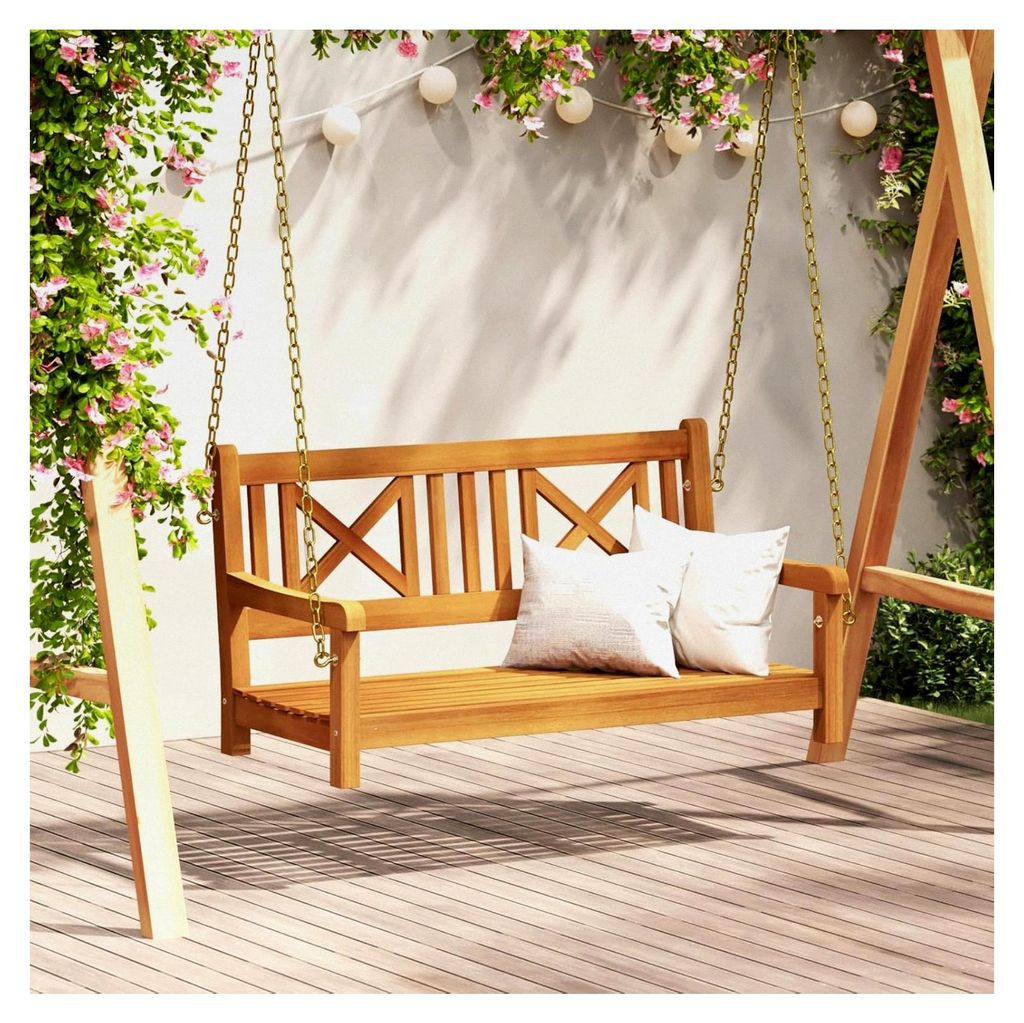 Gartenschaukelbank für 2 Personen 110x56x58cm aus Akazienholz für den Außenbereich