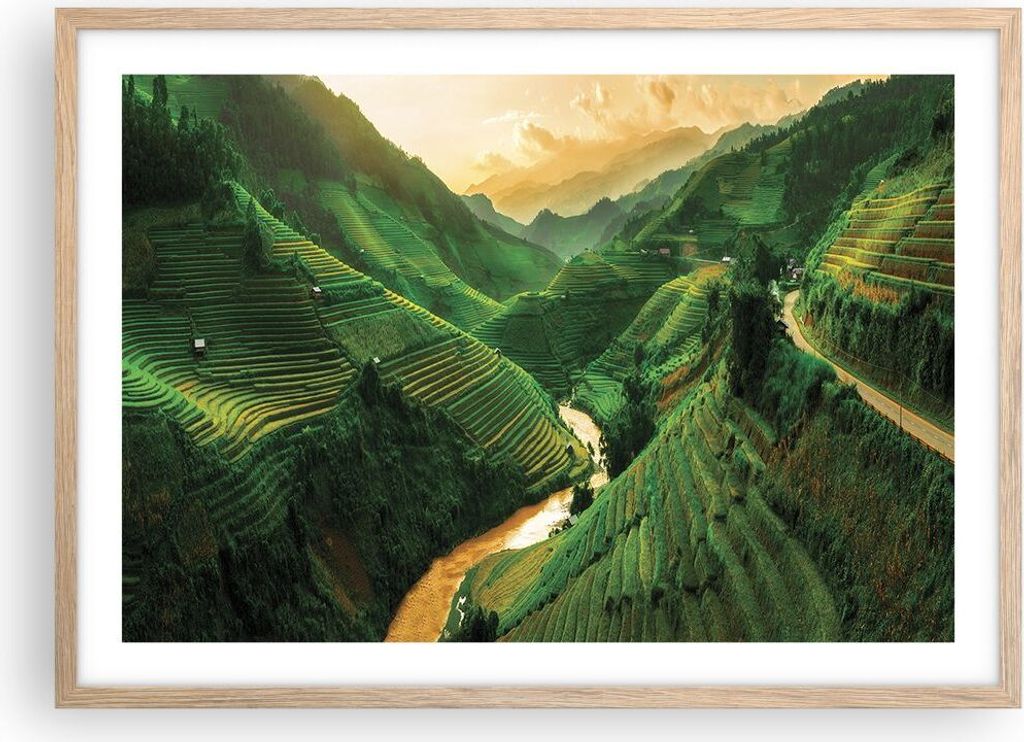 Gerahmtes Poster - Rahmen in heller Eiche - Klappe Reis Vietnam - 70x50 cm - Wand Bild - Wanddeko - Wandbilder - Wandposter - Bilderrahmen - Bilder...