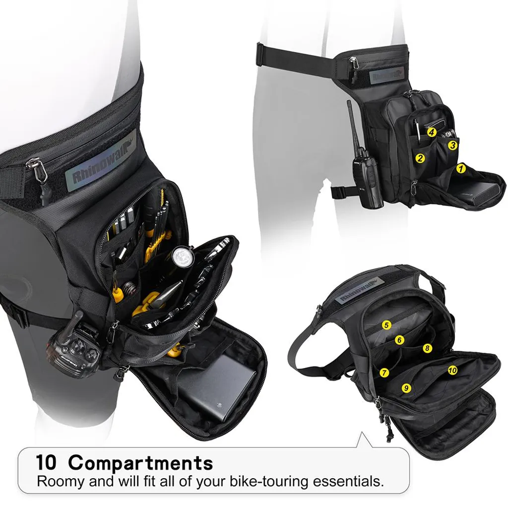Sac de cuisse moto respirant avec multiples compartiments ergonomiques