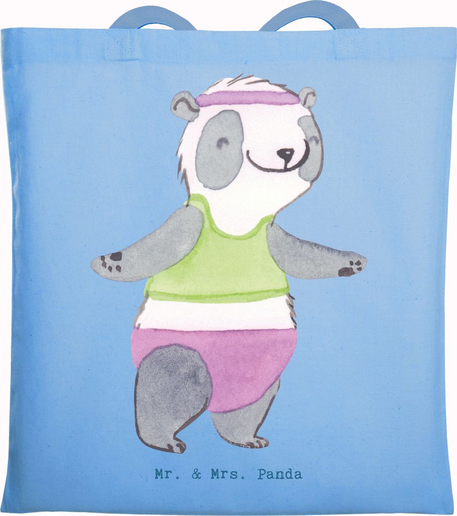 Mr. & Mrs. Panda Jutetasche Panda Aerobic - Sky Blue - Geschenk, Einkaufstasche, Fitness, Laptoptasche, Fitnessstudio, Tasche, Shopping, Tote Bag, ...