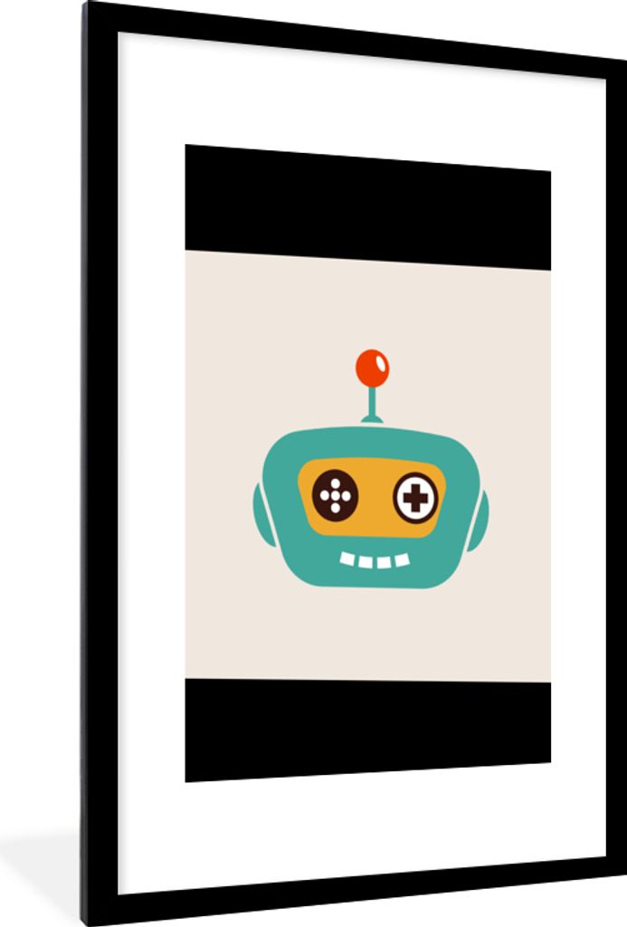 MuchoWow Gerahmtes Poster Roboter - Gesicht - Antenne - Technik - Junge - Kind 60x90 cm - Poster mit Schwarzem Bilderrahmen Wandposter Rahmen Fot...