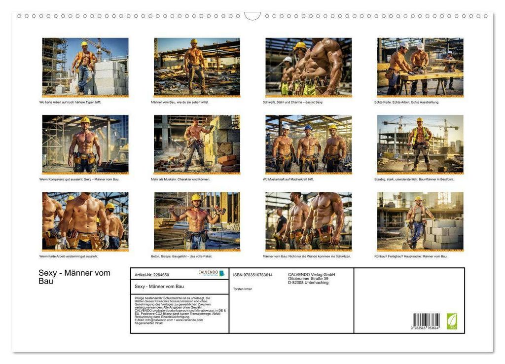 Sexy - Männer vom Bau (Wandkalender 2027 DIN A2 quer), CALVENDO Monatskalender