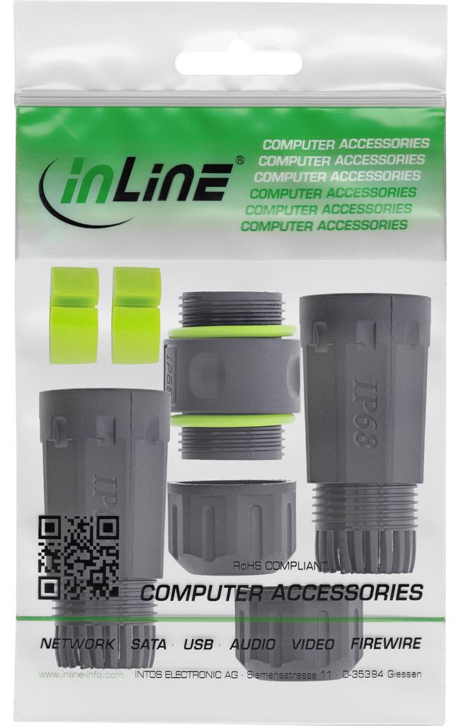 InLine 69927L, Kabelkupplung, Schwarz, Polyamid, Silikon, Staubsicher, Wasserdicht, USB-C-Kabelkupplung, IP68, 2x USB-C Buchse, geschirmt, M20, mark