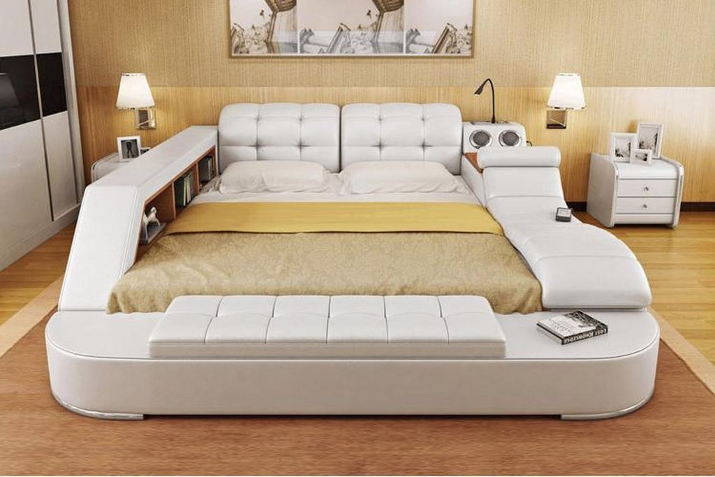Multifunktion Bett Regal Schrank USB Ladestation Doppel Leder Betten 180x200