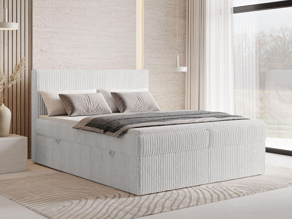 GrainGold Boxspringbett Brisa 180x200 cm - Bett 180x200, Boxspringbett mit Bettkasten und Lattenrost - Grau (Tilia 86)