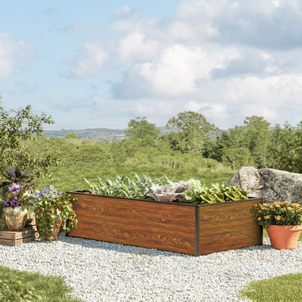 GFP HALFSIZE Aluminium Hochbeet - Platzsparendes & Stabiles Gartenbeet in Holzoptik - 150 x 77 x 39 cm - Ideales halbhohes Modell für Familien-Gar...