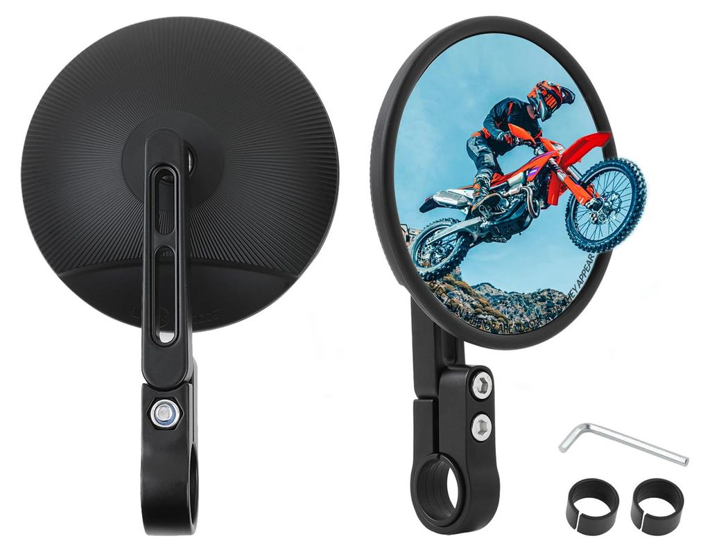 Lenkerspiegel, E24 Motorrad-Endlenkerspiegel, 360° drehbarer runder Motorradspiegel für Lenker mit 22-25,4 mm Durchmesser, Rückspiegel für Dirt...