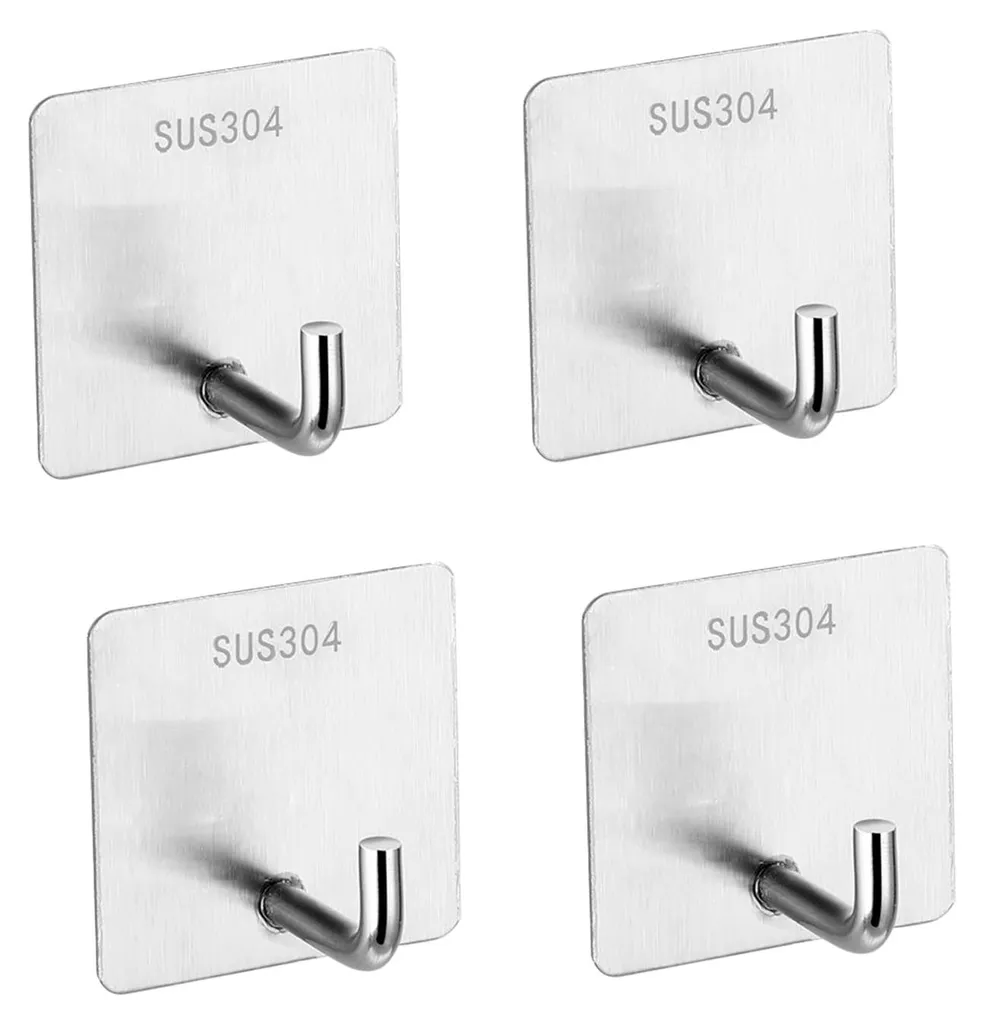 Crochets adhésifs en acier inoxydable pour serviettes lot de 4 Argent