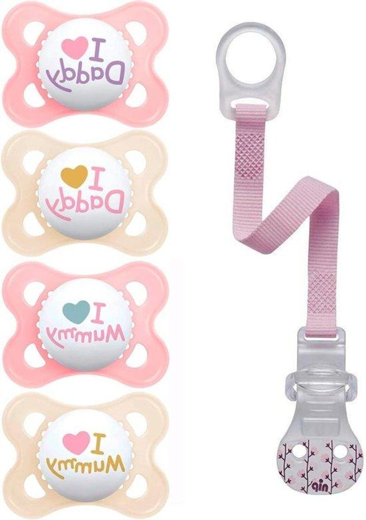 Silikon-Sauger für Neugeborene - 0-6 Monate - Set von 4 - inkl. Sterilisationsboxen - Rosa