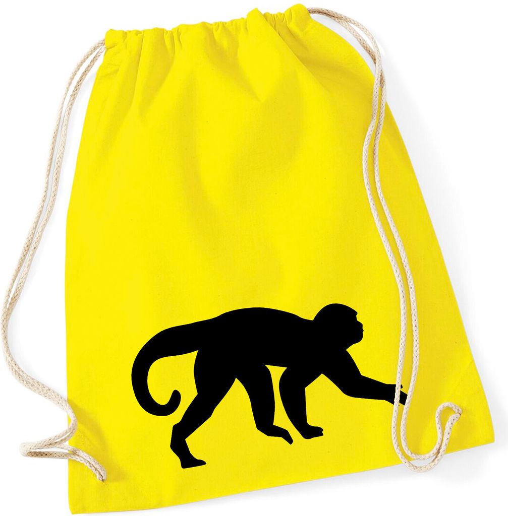 Huuraa Turnbeutel Affe Silhouette 12 Liter Yellow Baumwolle Rucksack Geschenkidee