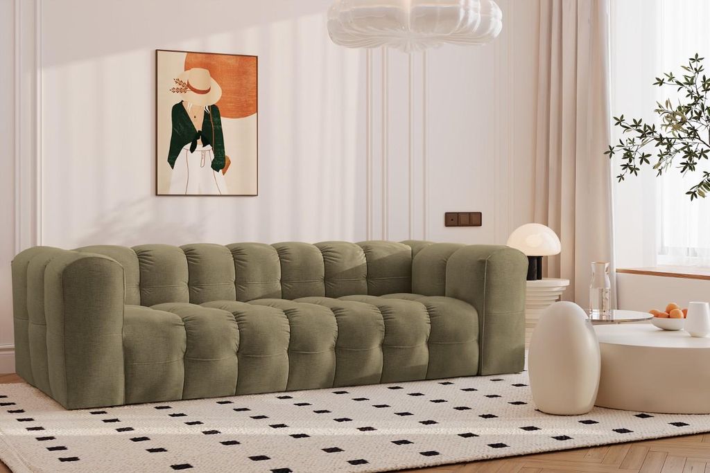 Kaiser Möbel Sofa 4-Sitzer, Komfort Couch BALOO, stoff Schenille, Olive
