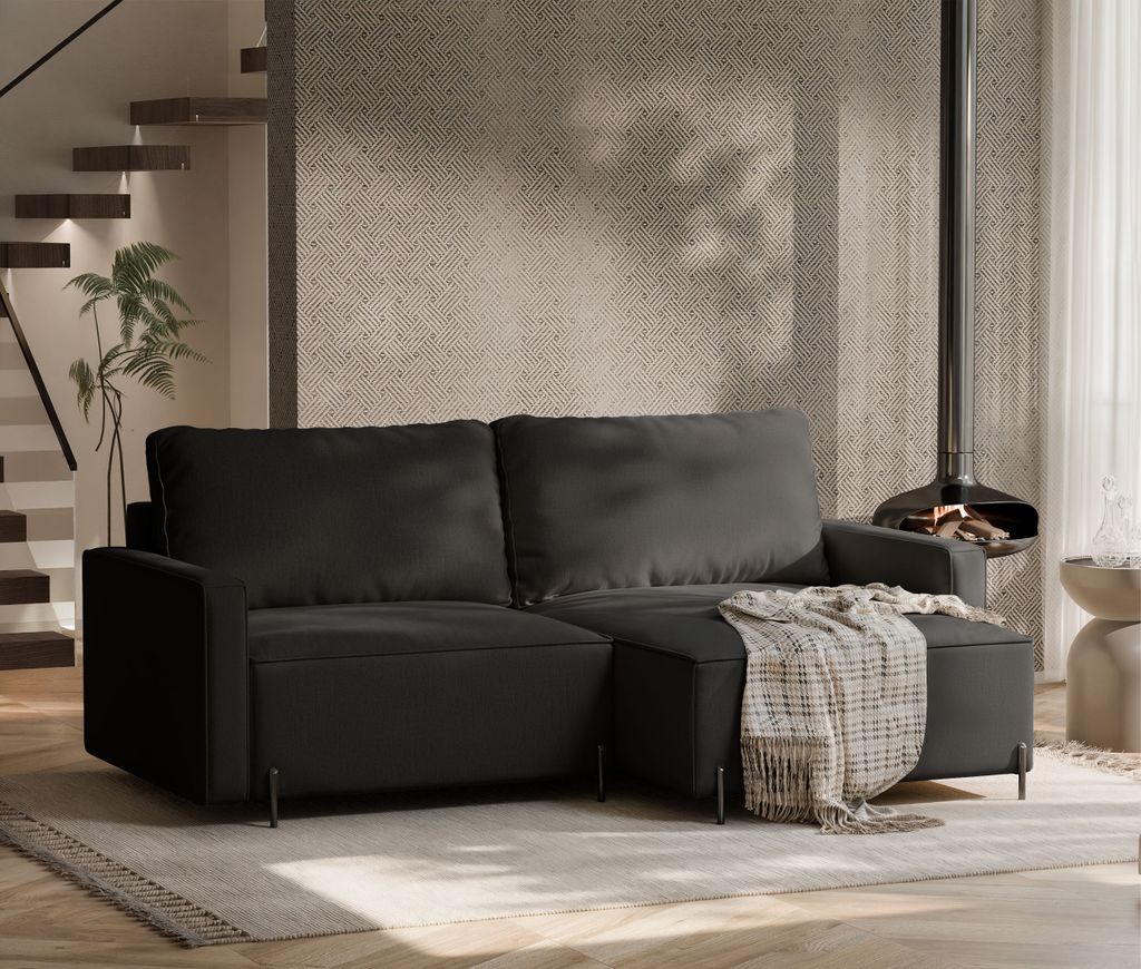 Polsterecksofa LEO mit Schlaffunktion und Bettkasten 229 cm Graphit Rechtsseitige Polsterecke Wohnlandschaft modernes Schlafsofa freistehende Eckco...