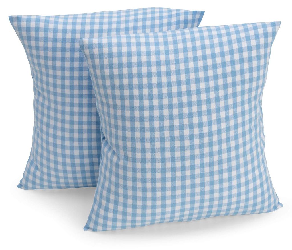 Set mit 2 Kissenbezügen, 40 x 40 cm, hellblau/weiß kariert, 100 % Baumwolle