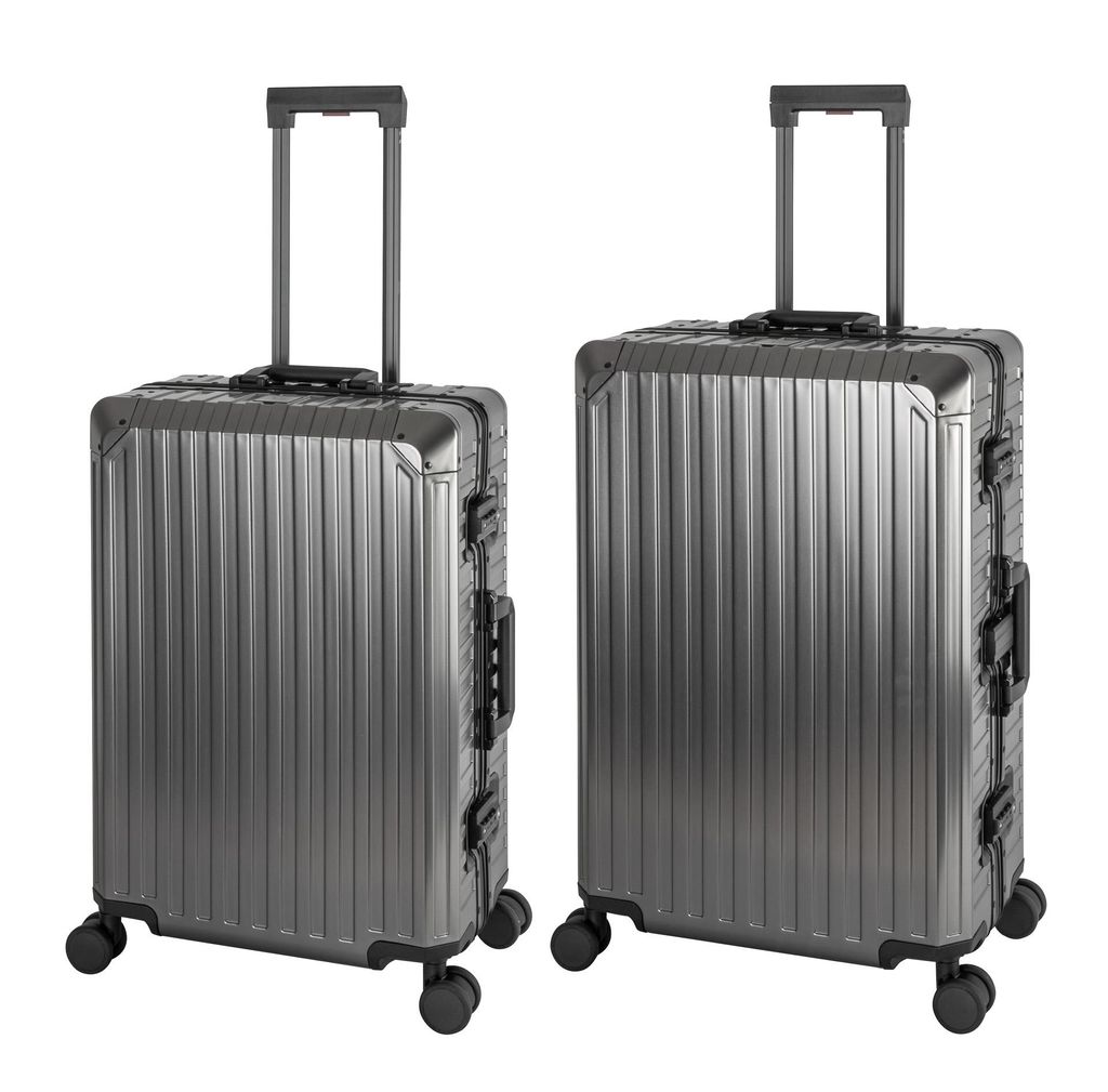 TRAVELHOUSE Tokyo Alu Reisekoffer-Set 2er M+L -grau - 66 L / 100 L Trolley Hartschale