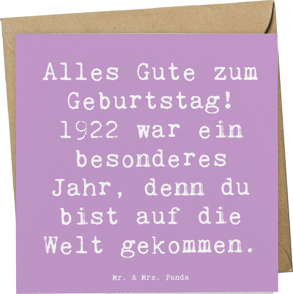 Mr. & Mrs. Panda Deluxe Karte Spruch 1922 Geburtstag - Lavendeltraum - Geschenk, Jahrgang, doppelkarte, Happy Birthday, faltkarte, Klappkarte, beso...