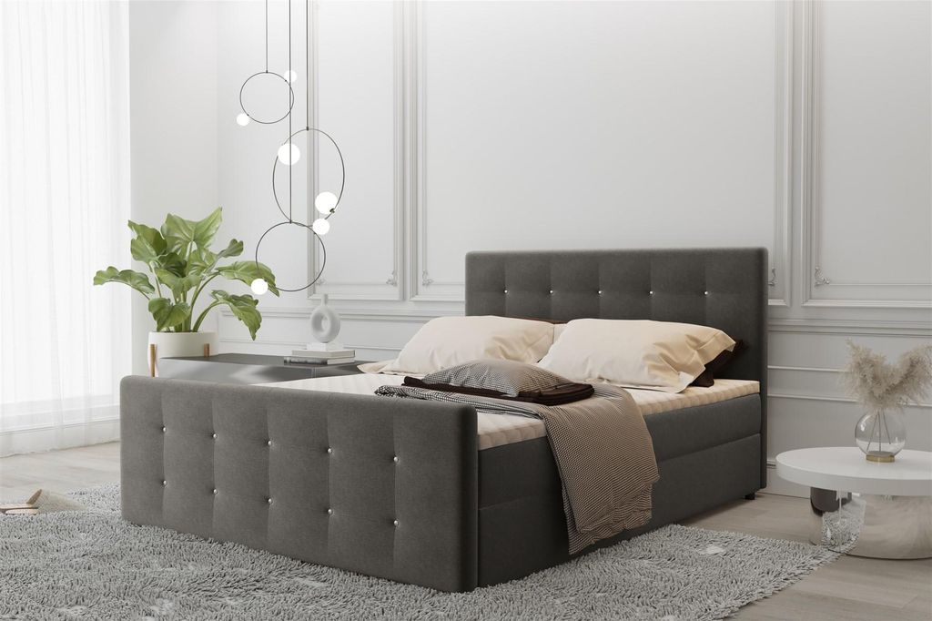 Boxspringbett Schlafzimmerbett MAURO 120x220cm Stoff Soro Graubraun inkl.Bettkasten
