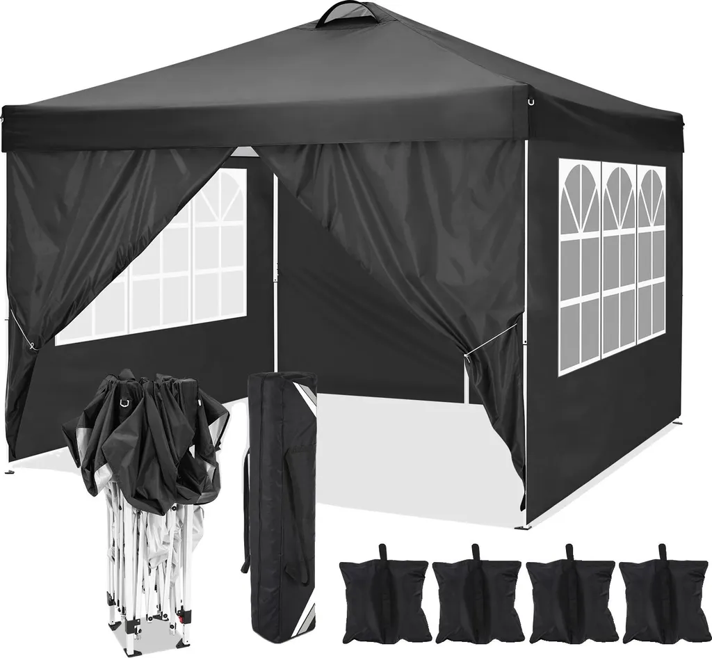 Pavillon pliable 3x3m étanche avec 4 parois latérales noir - Modèle Arkia
