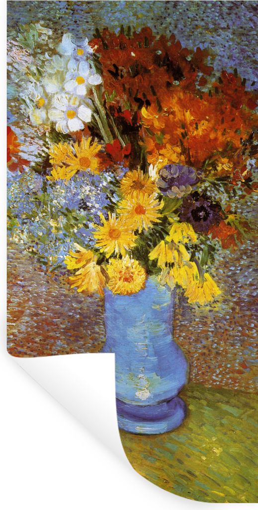 MuchoWow Wandtattoo Wandsticker Wandaufkleber Vase mit Gänseblümchen und Anemonen - Vincent van Gogh 20x40 cm Selbstklebend und Repositionierba...