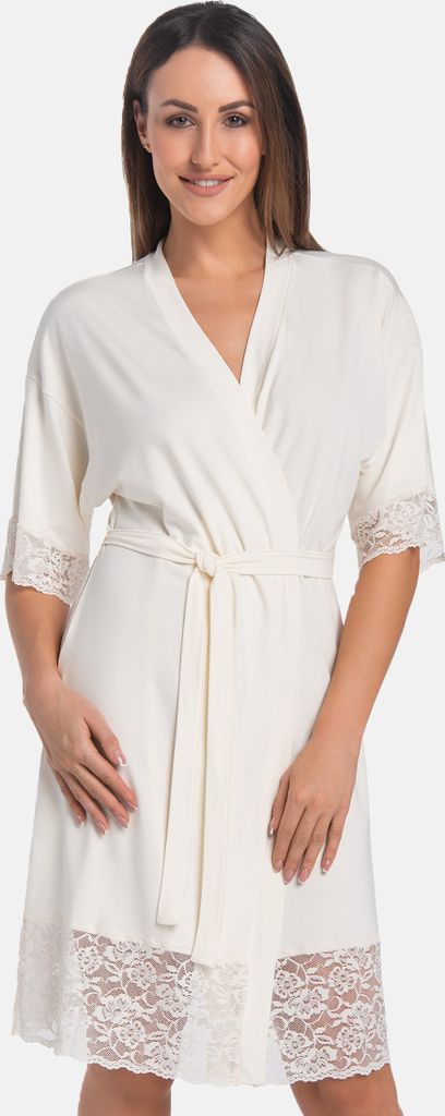 Teyli Morgenmantel aus Viskose mit Spitzenbesatz Gloria Female 2901 ecru XL