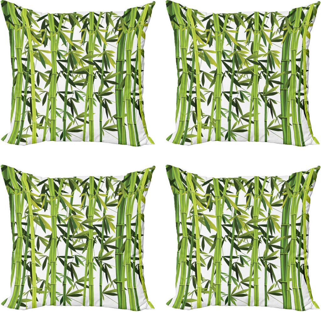 ABAKUHAUS Bambus Kissenbezug Set (4 Stück), Frische grüne Pflanzen, Moderner Doppelseitiger Digitaldruck, 50 cm x 50 cm, Grün Weiß