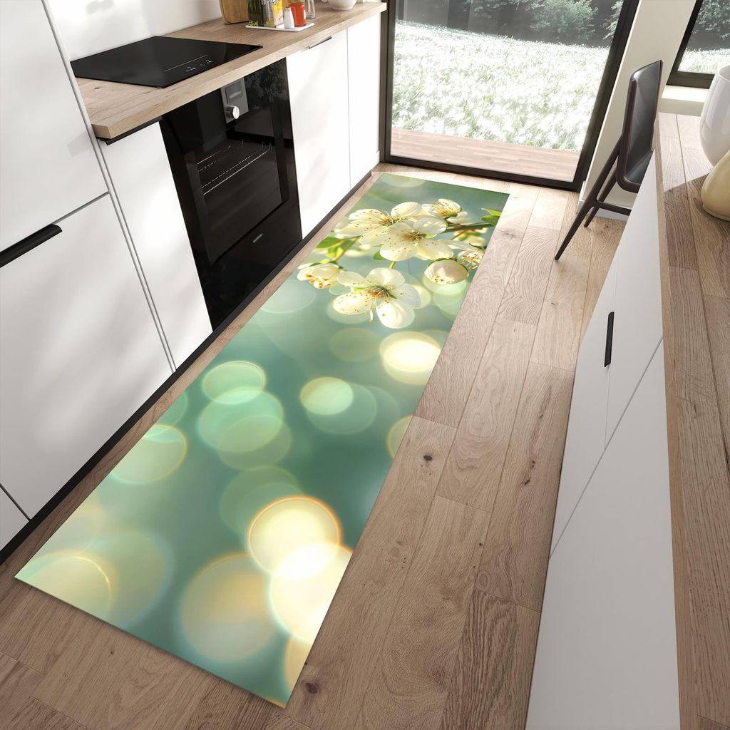 Küchenteppich 80x280cm rutschfest & abwischbar PVC Läufer - Frühlingserwachen