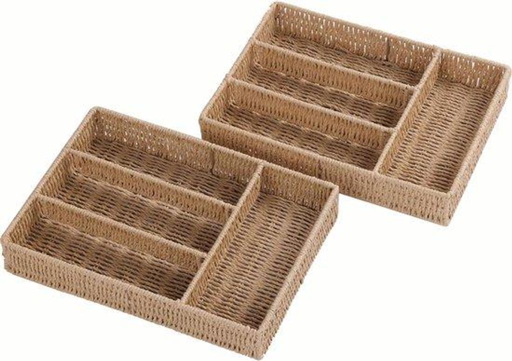 Geschirr Organiser - Schubladen Geschirrhalter aus Papierseil - Löffel Gabeln - 35x25x5.5cm - Naturfarbe