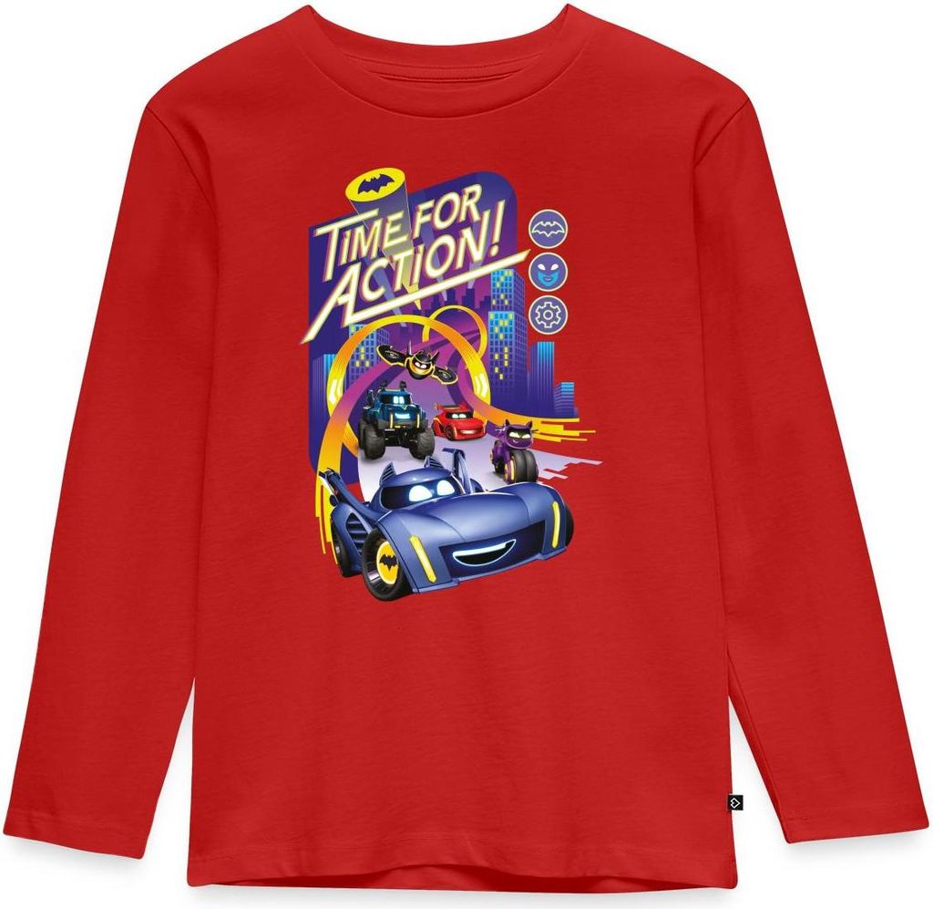 Spreadshirt Batwheels Cooler Spruch Time For Action Kinder Premium Langarmshirt, 122/128 (6 Jahre), Rot