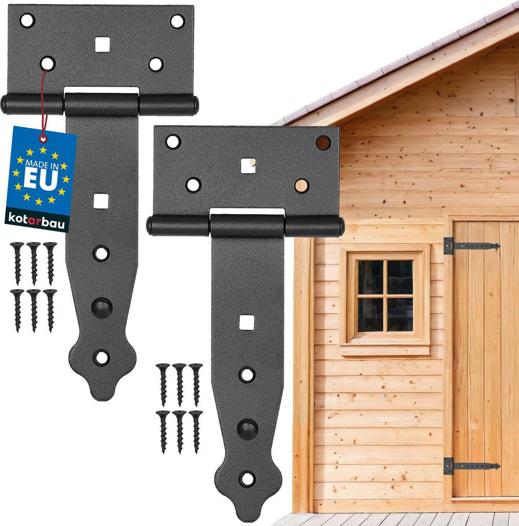 KOTARBAU 2er Set Kreuzgehänge 150mm T Scharniere Gartentor Scharnier Ladenband Türscharniere für Holztüren Scharniere pulverbeschichteter Stahl