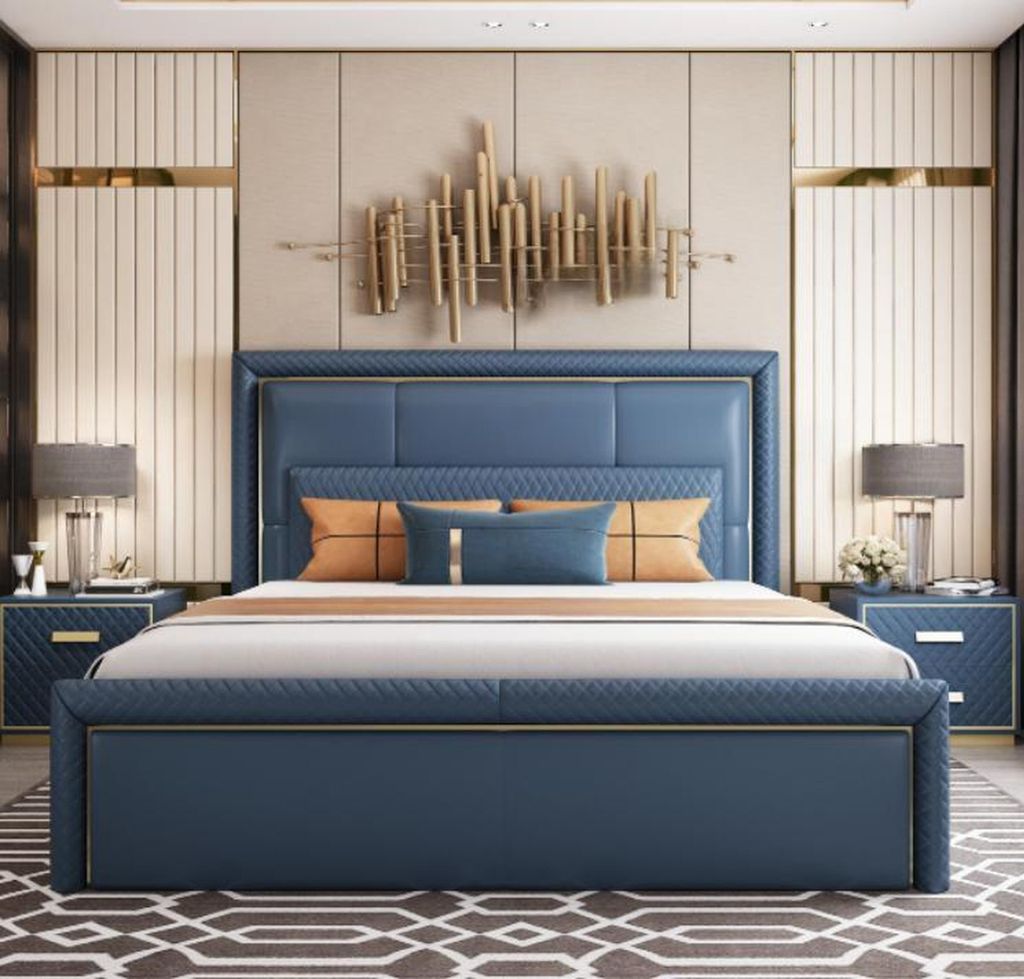 Großes Blaues Schlafzimmer Bett Designer Doppelbetten Kunstlederbetten