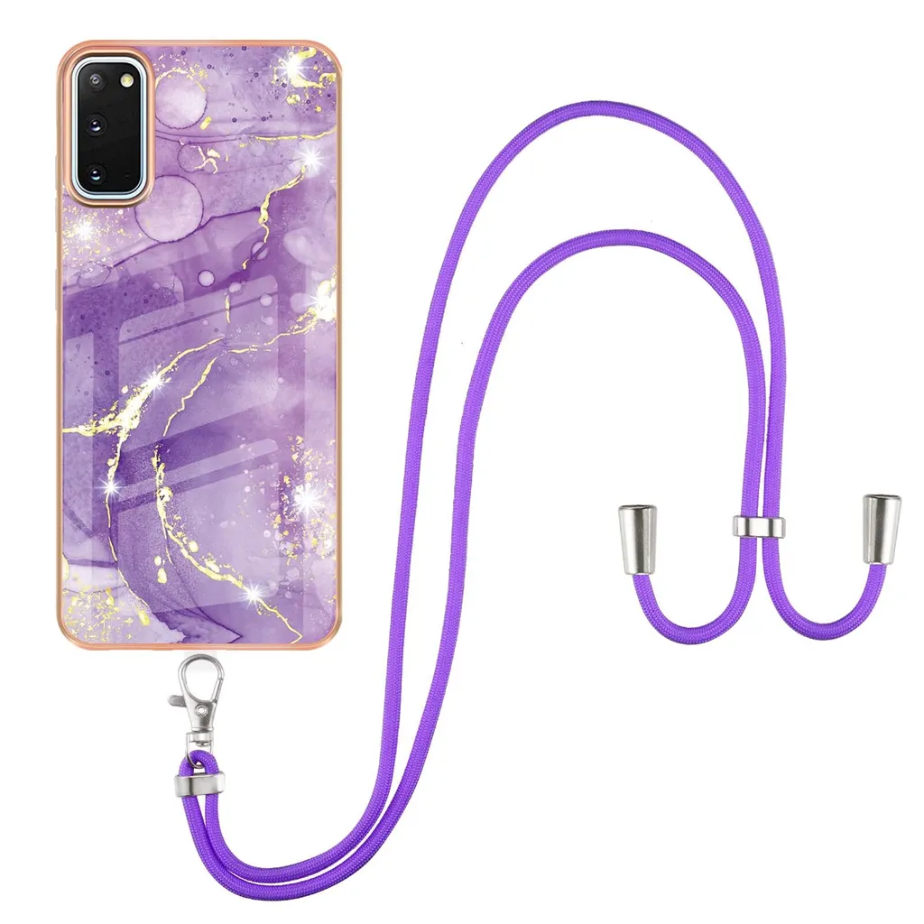 Custodia con cinturino per Samsung Galaxy S20, paraurti in TPU morbido, custodia protettiva, con cinturino regolabile Viola