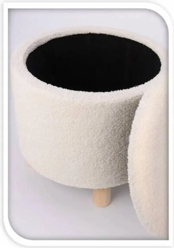 Petit tabouret de rangement TEDDY 40 cm blanc idéal pour une coiffeuse