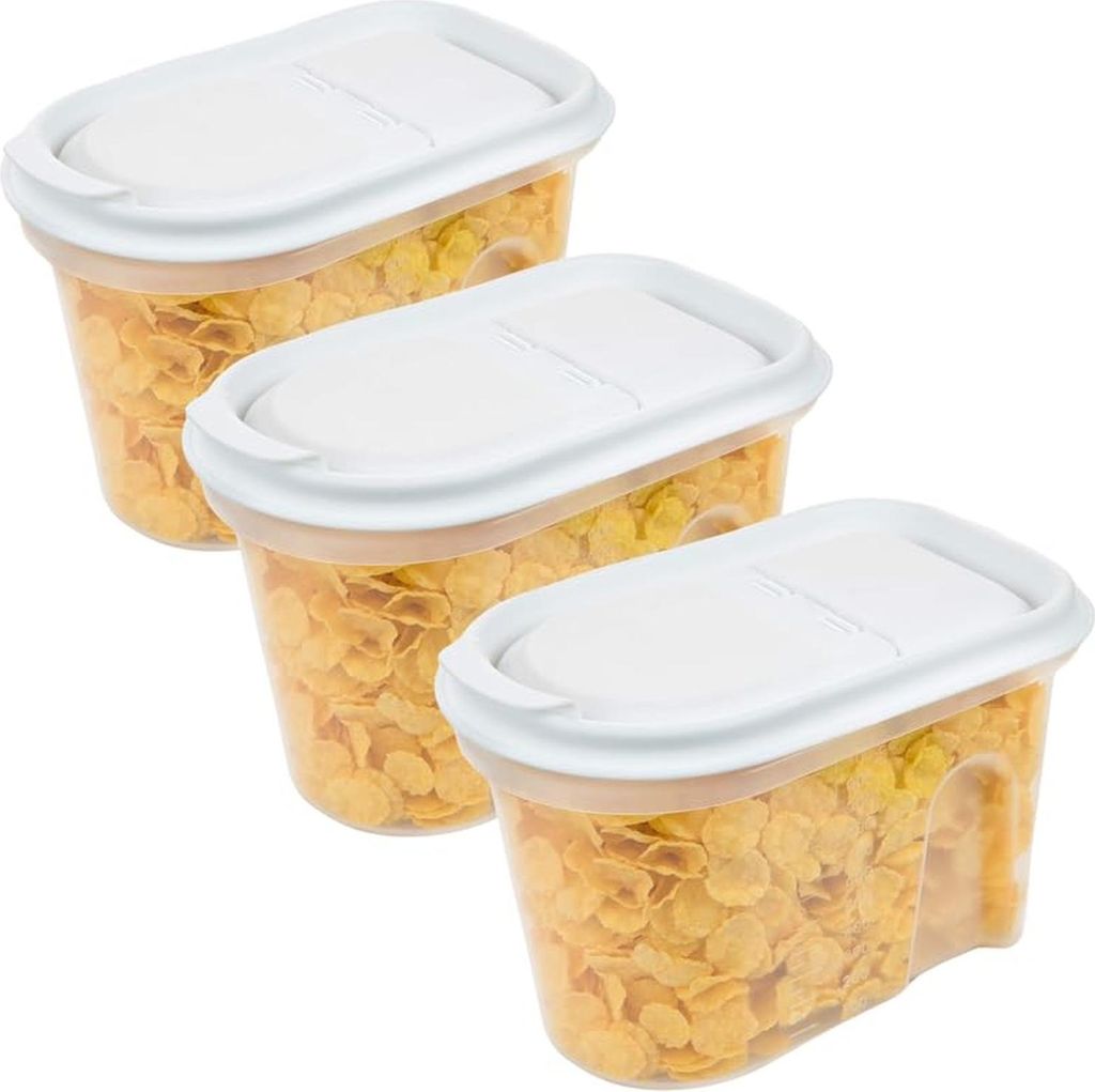 3er Vorratsdosen Schüttdosen Set 1L transparent weiß, Klappdeckel, stapelbar