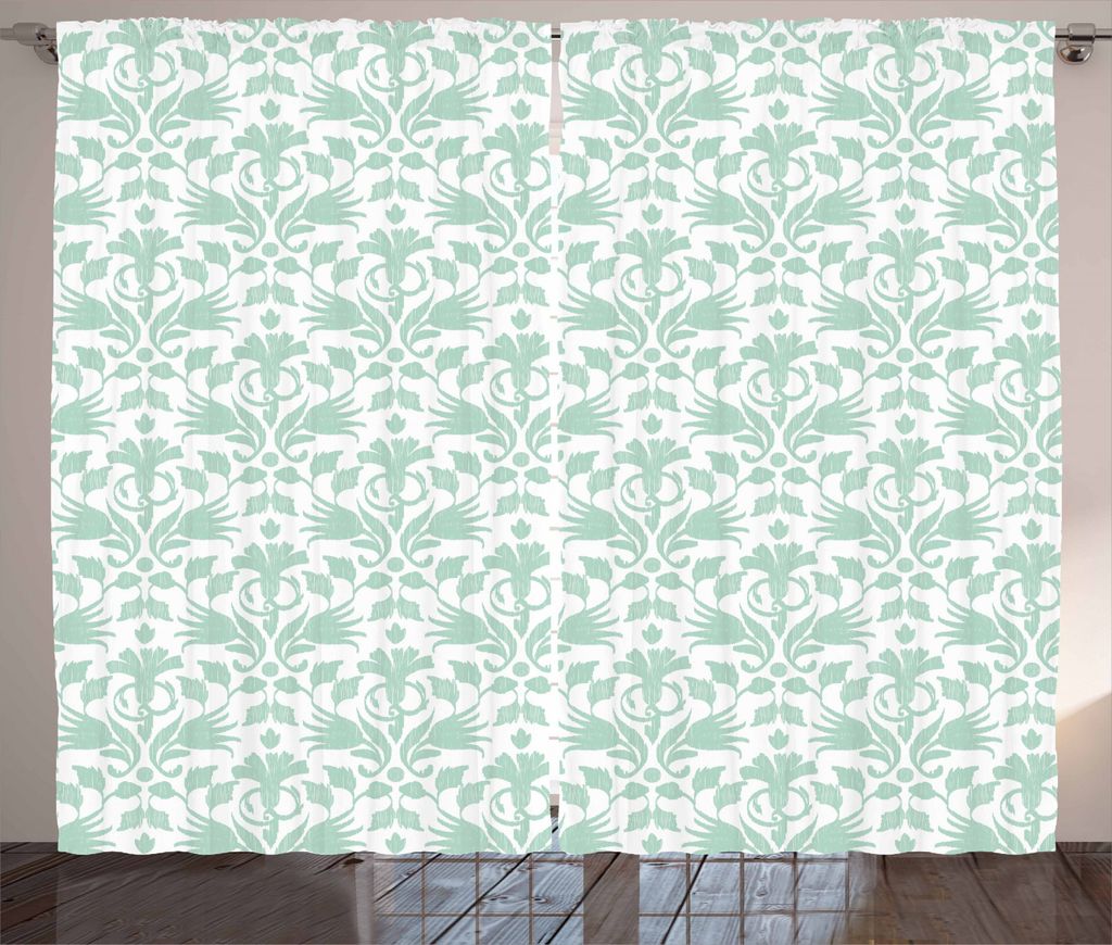 ABAKUHAUS Wasser Rustikaler Gardine, Welliger runder Wirbel, Schlafzimmer Kräuselband Vorhang mit Schlaufen und Haken, 280 x 245 cm, Seafoam und W...