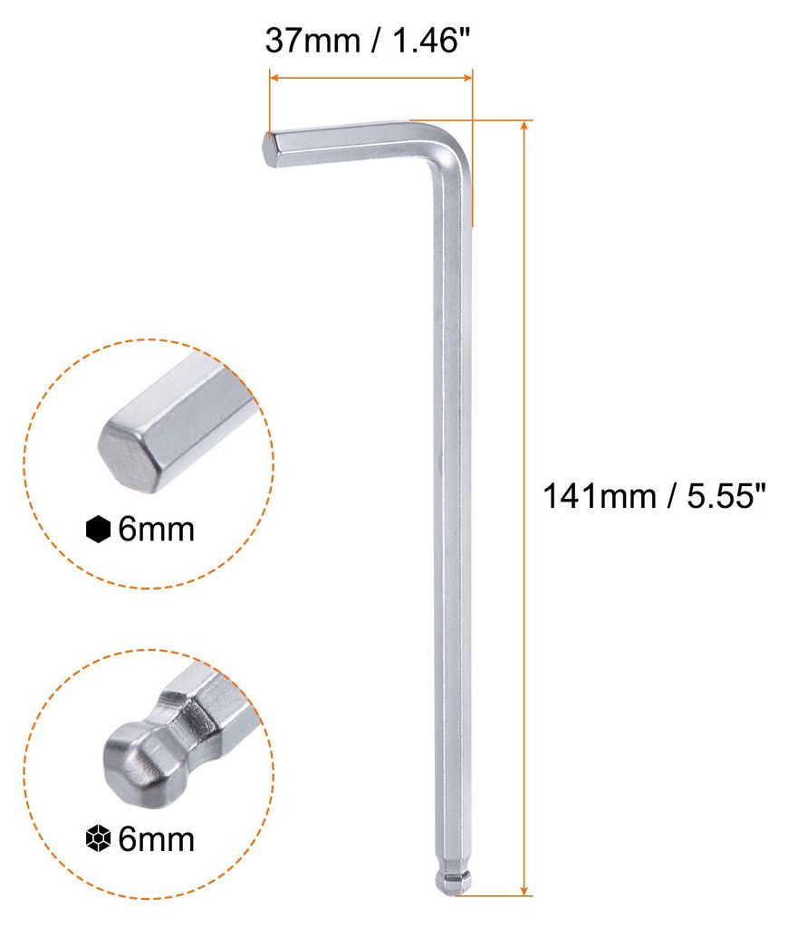 4 Stš¹ck Innensechskantschlš¹ssel mit Kugelkopf 6mm L-Form Langer Arm Sechskantschlš¹ssel aus Chrom-Vanadium-Stahl Reparaturwerkzeug fš¹r H...