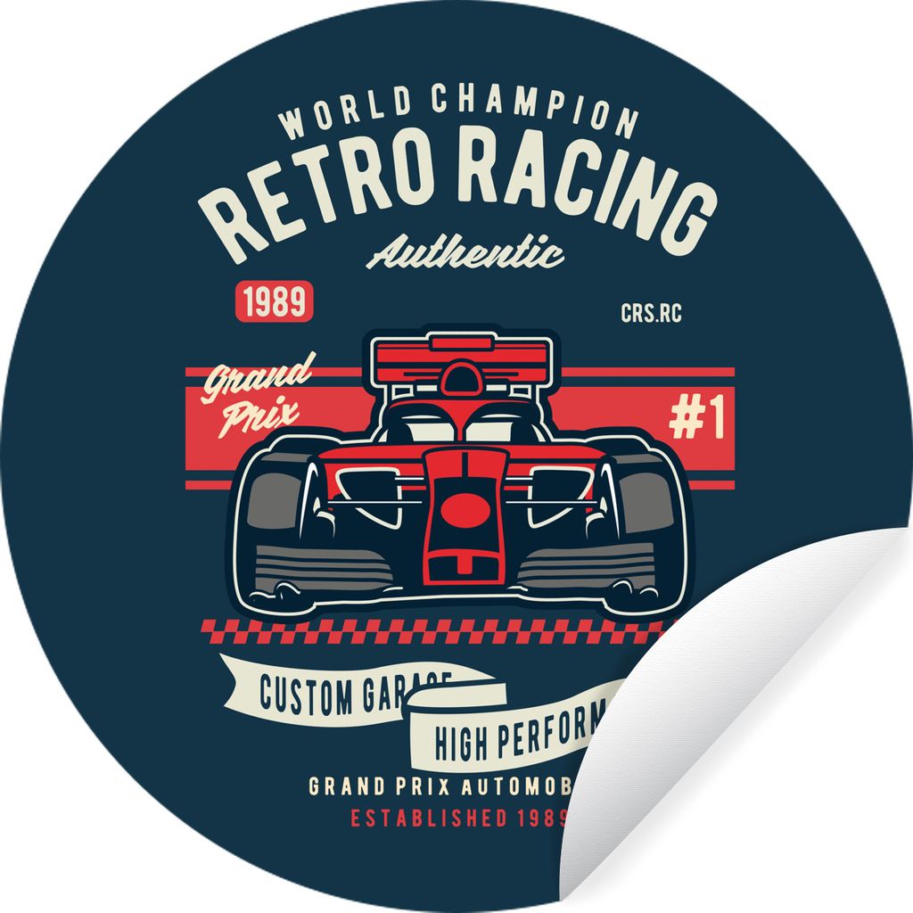 MuchoWow Runde Wandtattoo - Wandsticker Tapete Aufkleber Auto - Rennstrecke - Oldtimer Ø 100 cm Selbstklebend und Repositionierbar - Wandaufkleb...