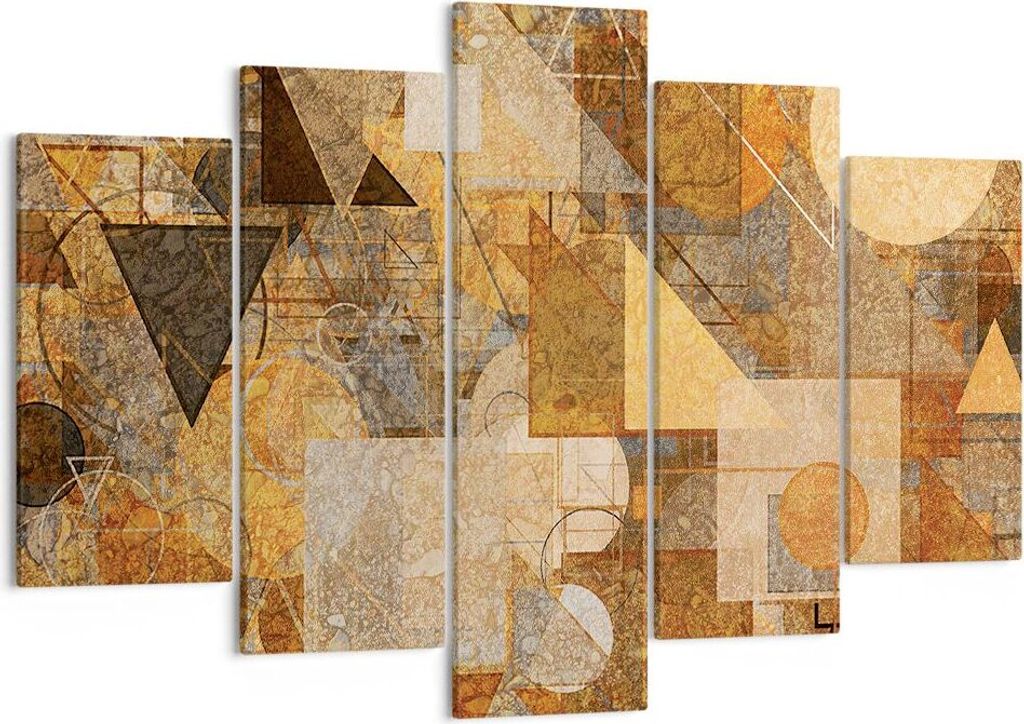 Bild auf Leinwand - Leinwandbild - 5 Teile - Abstraktion Figuren Geometrisch - 150x100cm - Wand Bild - Wanddeko - Wandbilder - Leinwanddruck - Bild...