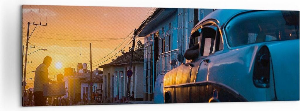 Bild auf Leinwand - Leinwandbild - Straße Auto Haus - 160x50cm - Wand Bild - Wanddeko - Wandbilder - Leinwanddruck - Bilder - Kunstdruck - Wanddek...