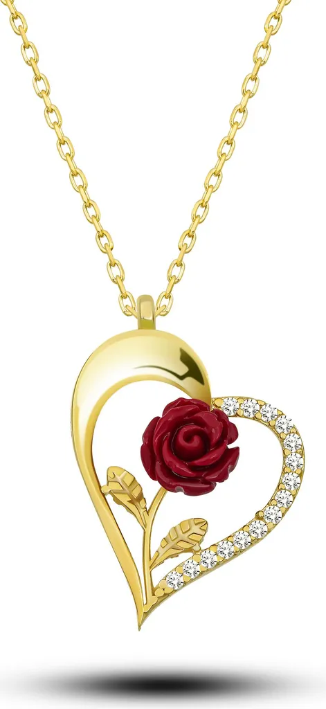 Collier cœur bicolore argent 925 et or rose serti de zircone étincelante