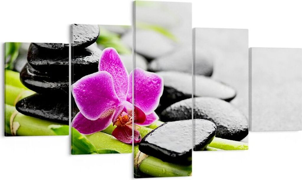 Bild auf Leinwand - Leinwandbild - Pflanze Steine Bambus Spa - 125x70cm - Wand Bild - Wanddeko - Leinwanddruck - Bilder - Kunstdruck - Wanddekorati...